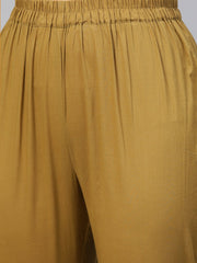 Cream & multi floral printed kurta with solid olive green pants