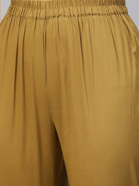 Cream & multi floral printed kurta with solid olive green pants