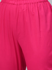 Pastel Green & Magenta Printed Straight Kurta with Pant