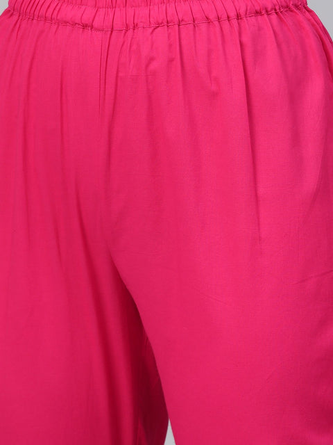 Pastel Green & Magenta Printed Straight Kurta with Pant