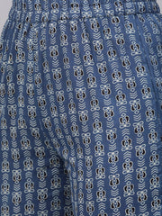 Off-white & blue Printed Straight kurta set with Palazzo & dupatta