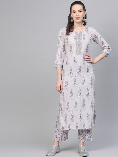 Fossil Grey Printed Kurta set with Pant