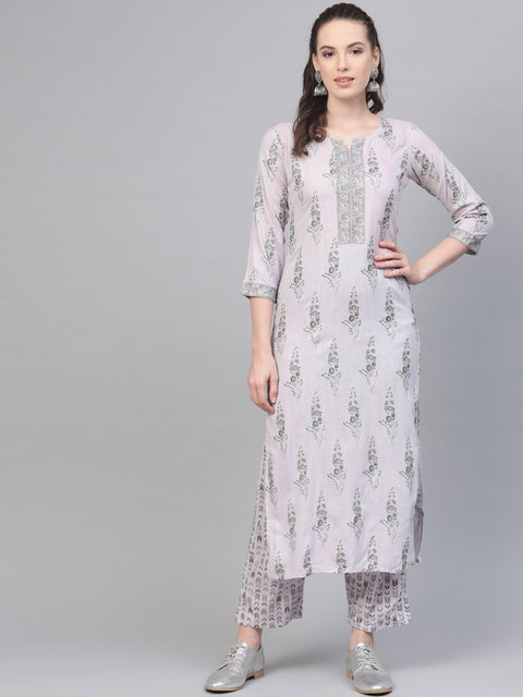 Fossil Grey Printed Kurta set with Pant