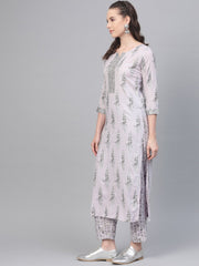 Fossil Grey Printed Kurta set with Pant