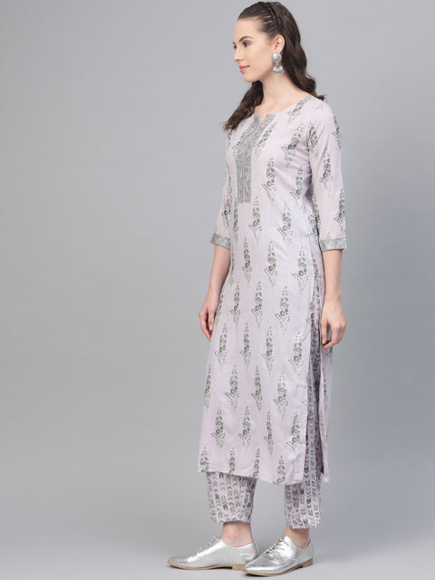 Fossil Grey Printed Kurta set with Pant