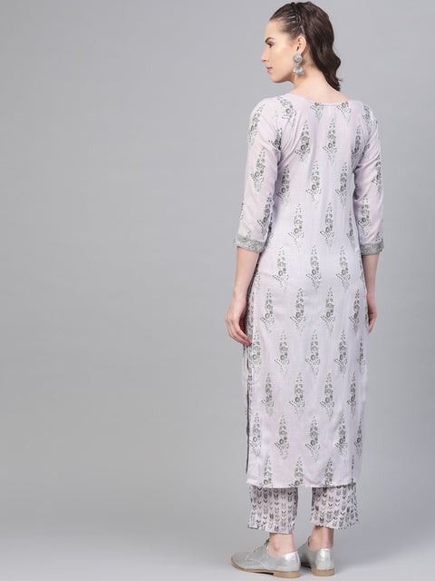 Fossil Grey Printed Kurta set with Pant