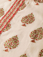 Cream Gold Printed Straight Kurta with Round neck & 3/4 sleeves