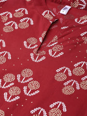 Berry Red & Mustard Yellow gold Printed Kurta set with Skirt