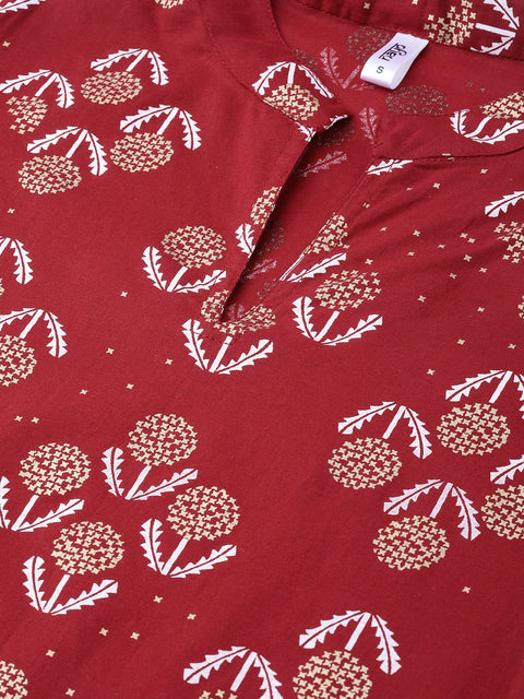 Berry Red & Mustard Yellow gold Printed Kurta set with Skirt