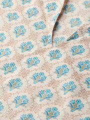 Cream Printed Kurta set with Solid green Pant