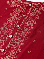 Maroon Gold printed Kurta with Round neck & 3/4 sleeves