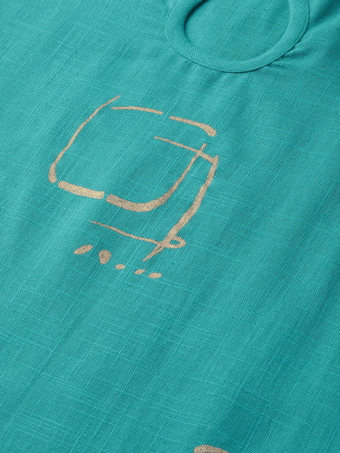 Green Printed Kurta Set With Printed skirt