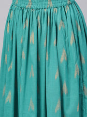 Green Printed Kurta Set With Printed skirt