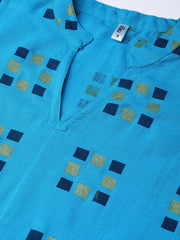 Blue and Beige Printed Kurta Set With Printed Skirt