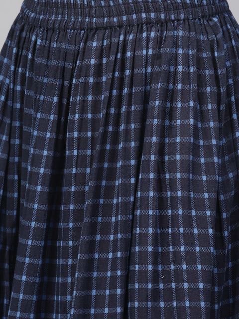 Blue and Beige Printed Kurta Set With Printed Skirt