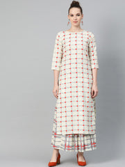 Cream Multi printed Kurta Set with Skirt