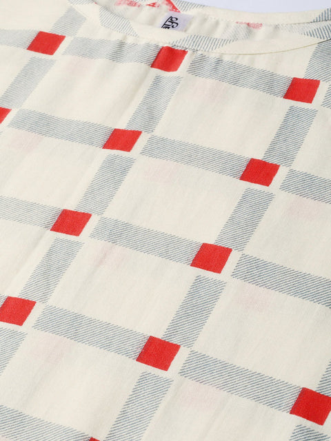 Cream Multi printed Kurta Set with Skirt