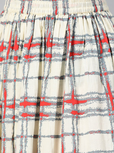 Cream Multi printed Kurta Set with Skirt