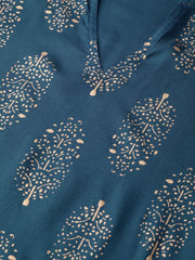 Teal Blue Gold printed Kurta Set With Pant