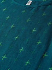 Teal green Gold Geometric printed Kurta set with Skirt