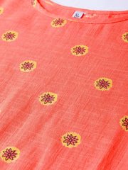 Peach & Mango Yellow Printed Kurta set with Skirt