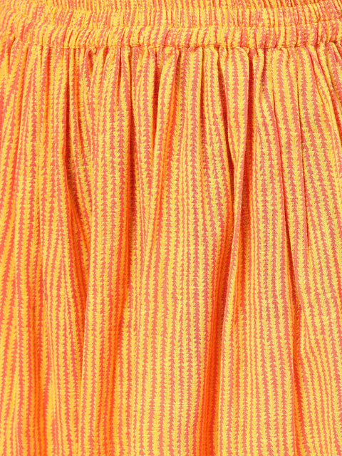 Peach & Mango Yellow Printed Kurta set with Skirt