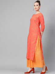 Peach & Mango Yellow Printed Kurta set with Skirt