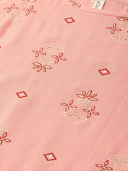 Peach & Grey Gold printed Straight Kurta set with Skirt