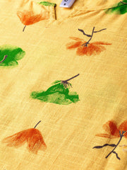 Yellow Multi colored Printed Kurta with Round neck with V & 3/4 sleeves