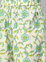 Off-White & Green Printed Kurta with Palazzo