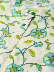 Off-White & Green Printed Kurta with Palazzo