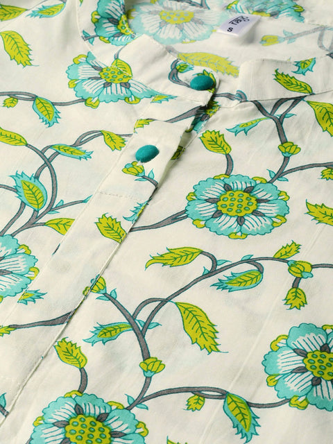 Off-White & Green Printed Kurta with Palazzo