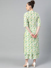 Off-White & Green Printed Kurta with Palazzo