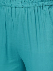 Mustard Printed Straight cotton kurta set with blue pant