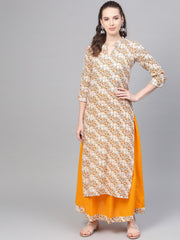 Cream & Yellow Gold floral printed Kurta set with Skirt