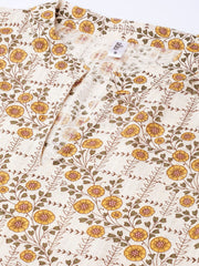 Cream & Yellow Gold floral printed Kurta set with Skirt