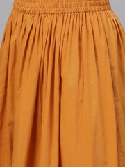 Pastel green Multi Colored Printed Kurta set with Solid Yellow Skirt