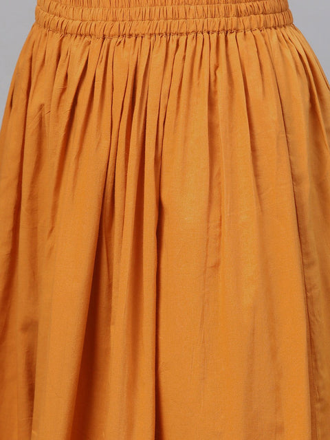 Pastel green Multi Colored Printed Kurta set with Solid Yellow Skirt