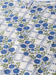 Off-White & Blue gold Floral printed Kurta set with Skirt