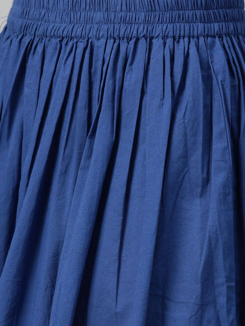 Off-White & Blue gold Floral printed Kurta set with Skirt