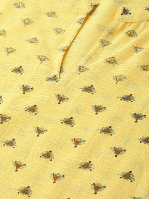 Yellow & dark brown printed Straight Kurta set wih Skirt