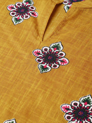 Mustard & Navy blue Straight printed Kurta set with Skirt