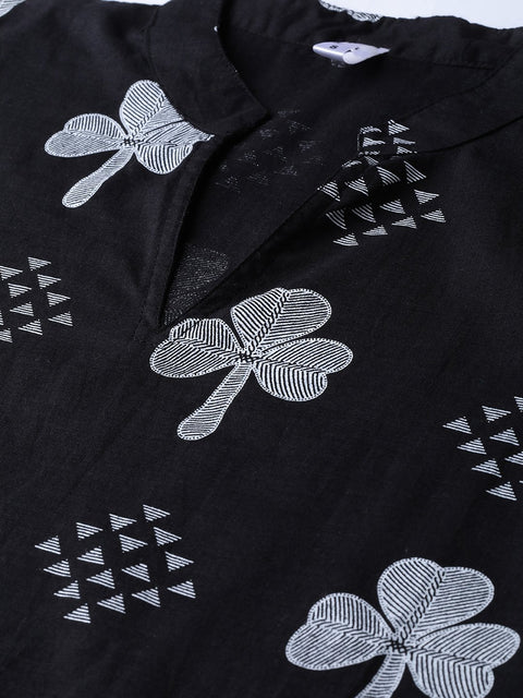 Black & grey Straight Kurta set with Striped Pant