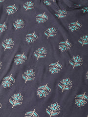 Grey Printed Straight Kurta set with Mango Checked Skirt