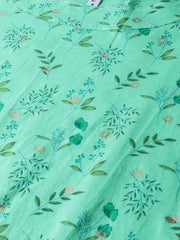 Fern Green Floral Printed Straight kurta with Round neck & 3/4 sleeves