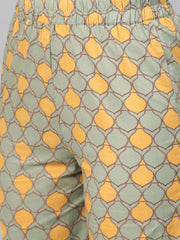 Yellow & Sage Green A-line Printed kurta set with Pant