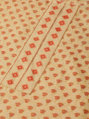 Beige Printed Straight Kurta with round neck with 3/4 sleeves