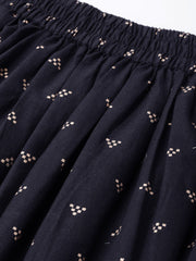 Navy Blue Gold printed ankle length flared skirt