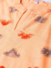 Peach Multi colored printed Kurta with Mandarin collar with 3/4 sleeves