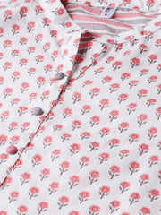 Off white & Pink Floral Printed kurta set with striped Pallazo